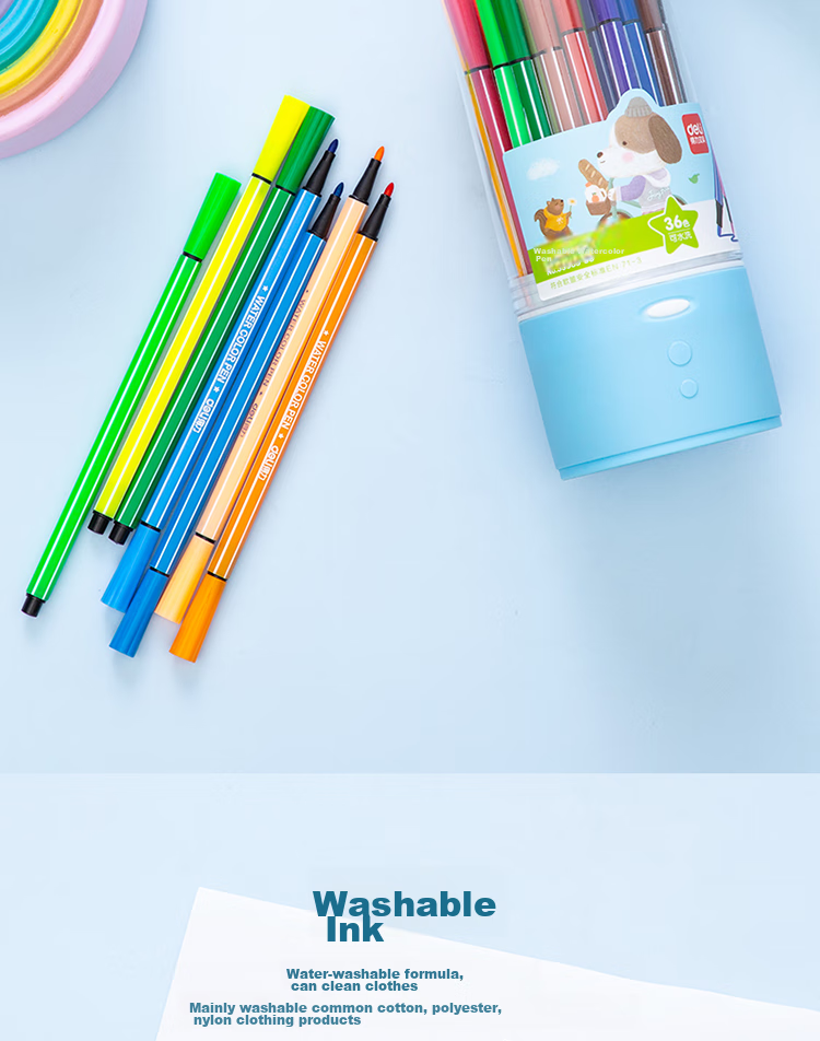 Deli 36-Color Washable Watercolor Markers Hexagonal Barrel Children's Student Drawing Colored Coloring Pens Birthday Wish Tube Watercolor Markers Graduation Gift for Boys And Girls 6