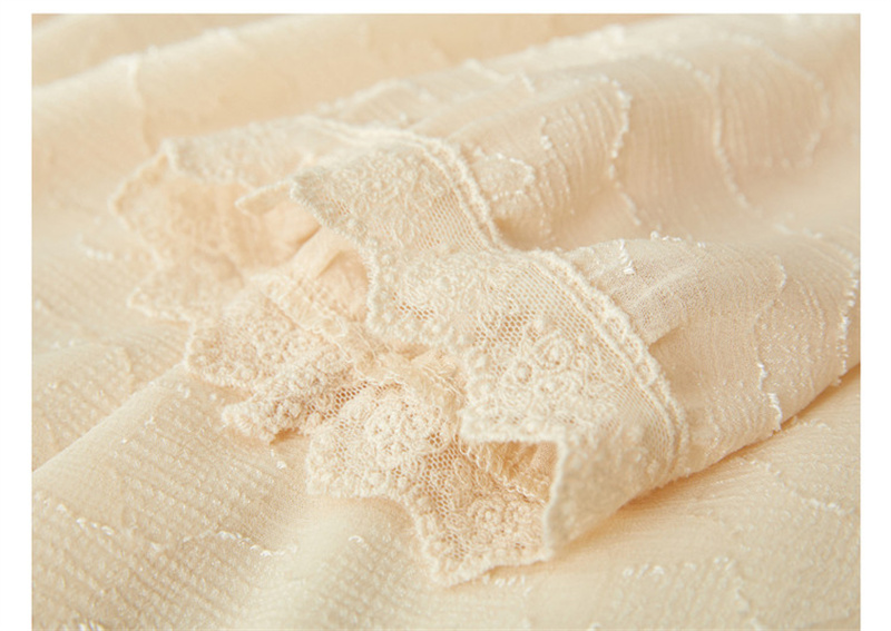 Dme [Long Time No See Series] Summer French Commuter V-Neck Jacquard Blouse, Three-Quarter Sleeve Lace Shirt, Women's Top 23