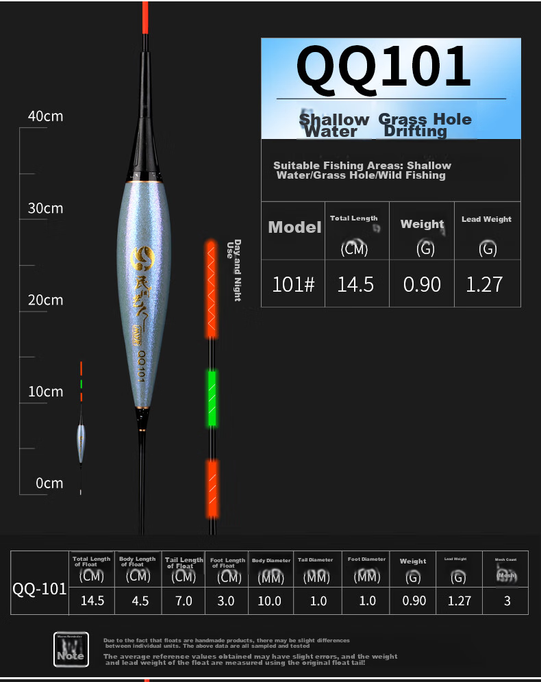 Minjianyiren Shallow Water Night-Luminous Float for Day And Night Use, Night Fishing Electronic Float for Crucian Carp, Highly Sensitive And Eye-Catching Wild Fishing Short Float 12
