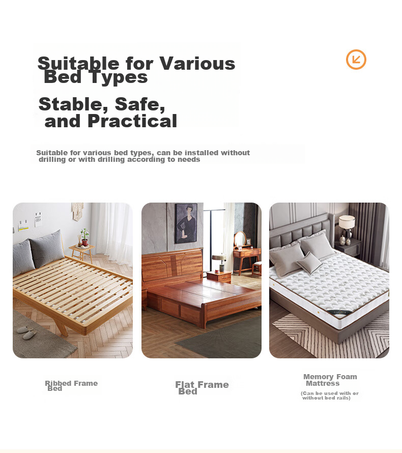 Meiruide Bedside Guardrail for Elderly, Fall Prevention Safety Handrail, No Drilling Required, Foldable 4-Level Barrier 8