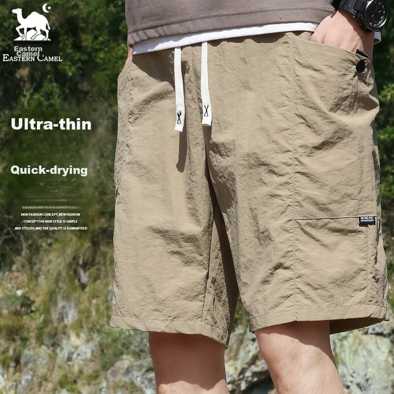 EASTERN CAMEL Men's Shorts, Summer Lightweight Breathable Cool-Feeling Outdoor Sports Quick-Dry Beach Shorts, Five-Point Pants for Men, Khaki, 2XL