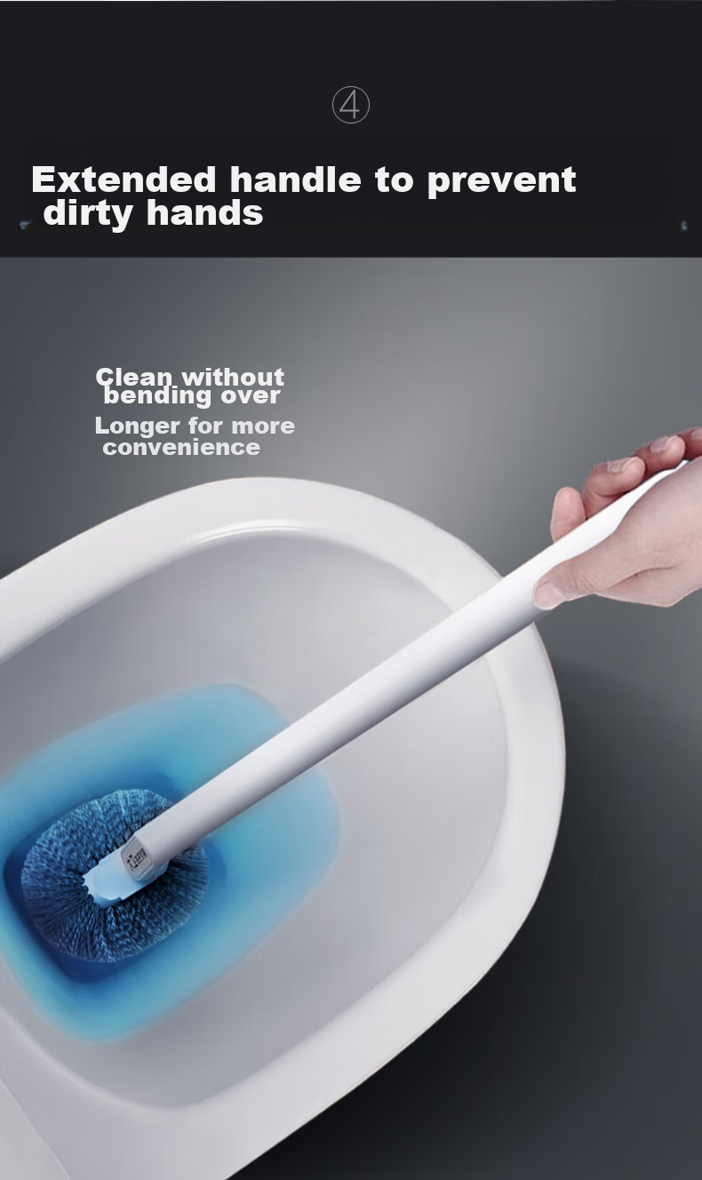 David Long-Handle Soft Rubber Toilet Brush with Storage Base and 1 Pack Cleaning Wipes H8+ Household Toilet Cleaner Brush with Towel Clip 5