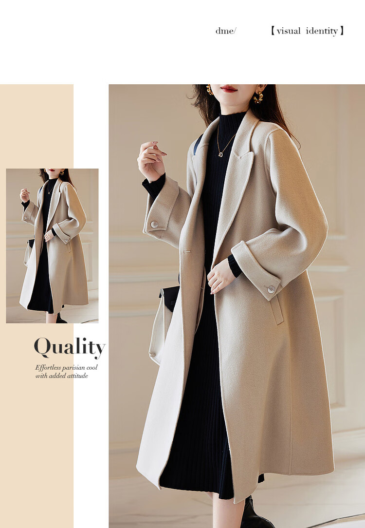 Dme [Jingshu Merino Wool Coat] Winter Old-Style Lapel Double-Breasted Long Elegant Slimming Coat Women's Outerwear 3