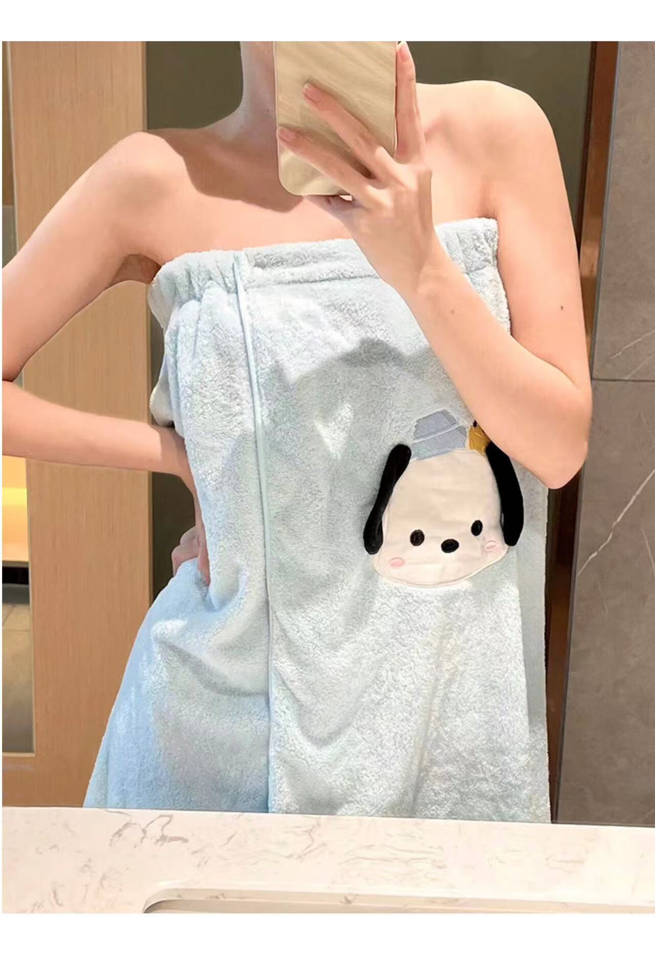 Fanyejia Cartoon Dog Bath Towel for Women, Shower Towel for Student Dormitory, Thick Coral Fleece Absorbent Quick-Drying Towel for Sports 5