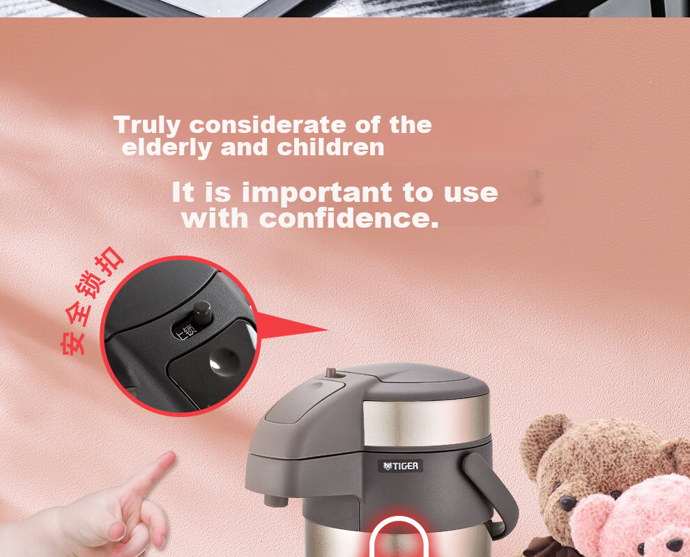 TIGER Insulated Thermos, Air Pressure Double-Layer Stainless Steel Vacuum Hot Water Bottle, MAA-A30C Champagne Gold, 3 Liters 9