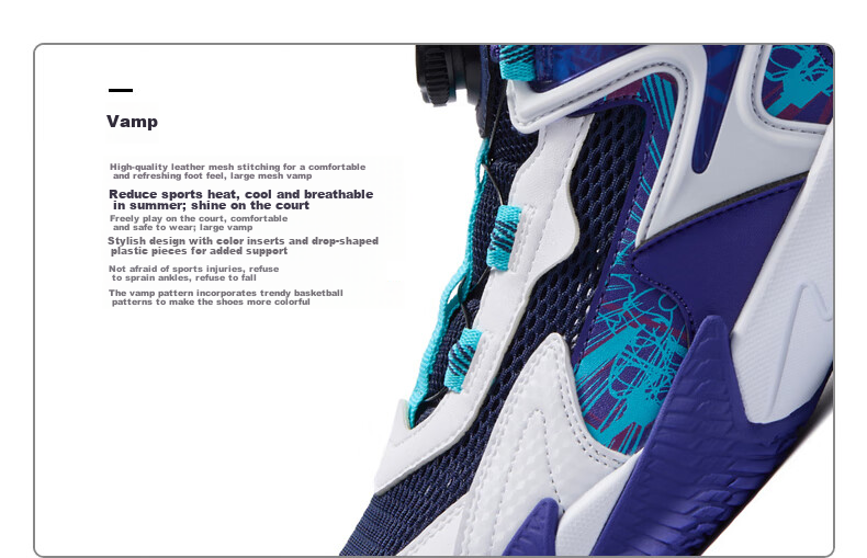 361° Children's Sports Shoes, All-Season Youth Basketball Shoes with Durable Rotating Buckle, Blue, Size 40 37