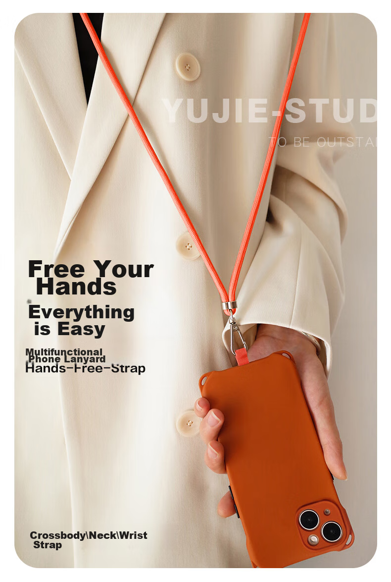 Dipuer Phone Strap Neck Strap Crossbody Adjustable Retractable Anti-Loss Universal Phone Case Durable Long Style Bright Orange [Ring Holder + Clip] 1