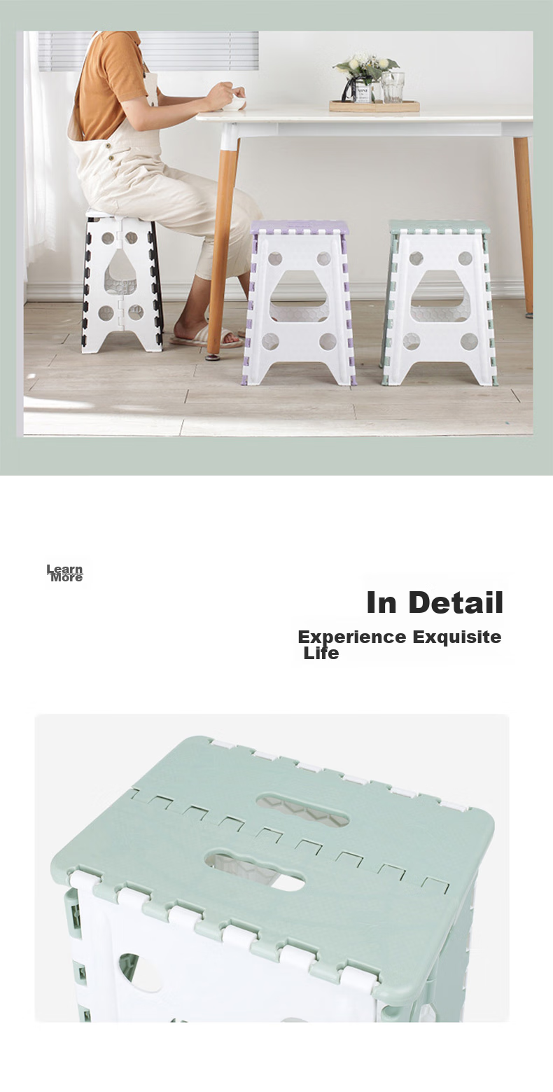 Haoer Foldable Plastic Stool, Portable Outdoor Space-Saving High Stool, Maza Household Bench, Light White-Green, 1 Piece, Height 46cm 3