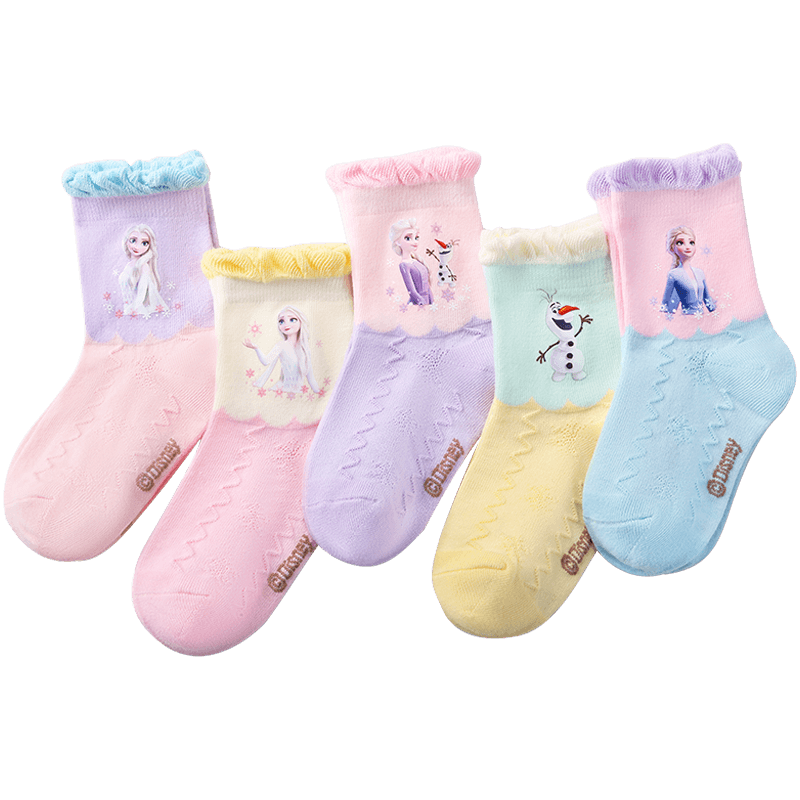 Disney Girls' Socks, Children's Mid-Calf Socks, Frozen Baby Student Autumn And Winter Cotton Socks, Class A SP33097, Size 18-20