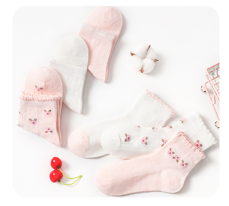 LangSha Children's Socks, Girls' Spring And Summer Thin Mesh Comfortable Breathable Mid-Calf Socks, Baby And Older Children's Socks, 6 Pairs 16