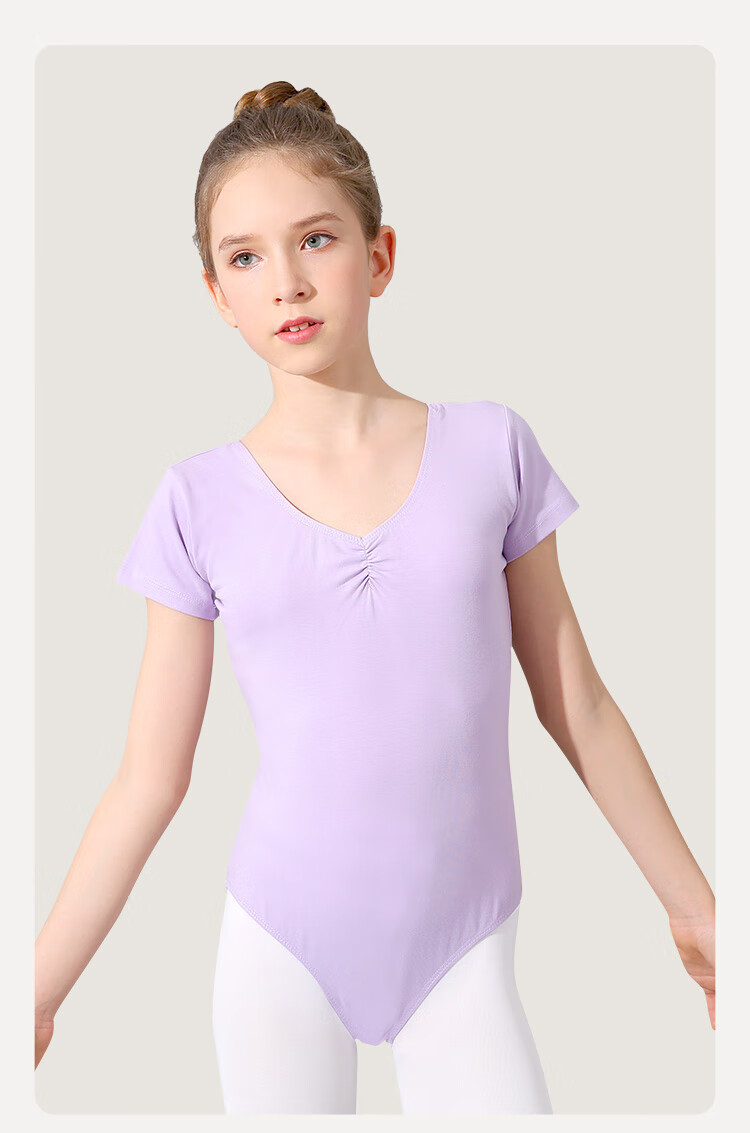 Zhiyouban Children's Dance Performance Costume, Ballet Short-Sleeve Practice And Exam Uniform, Chinese Dance And Body Movement Half-Body Suit for Girls 10