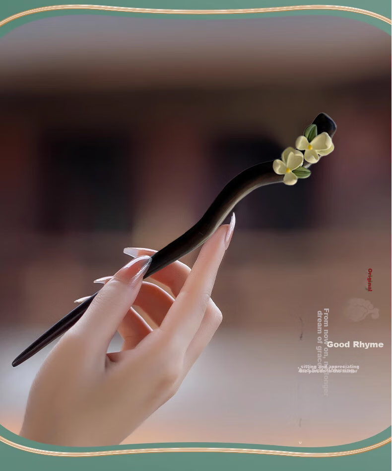 Gunai Wooden Hairpin, Jasmine And Gardenia Floral Vintage Style Hair Accessory, Hanfu Hair Stick, Headdress, Women's Day Gift for Girlfriend 4