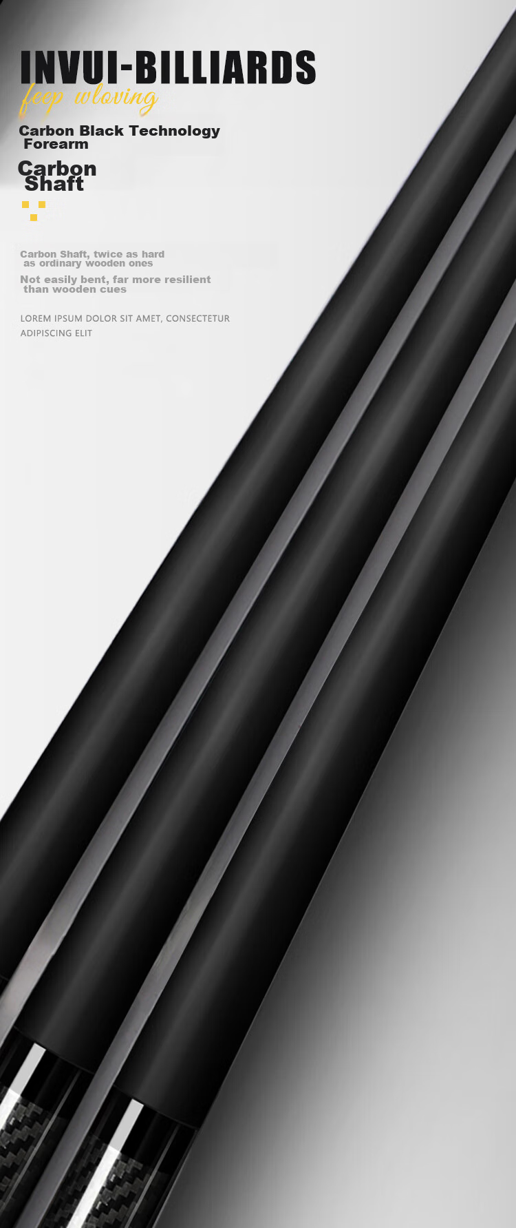 INVUI Pool Cue Carbon Tip Cue Chinese Black 8 High-Tech Carbon Fiber Billiard Cue Complete Set with Cue Case CR20H 8