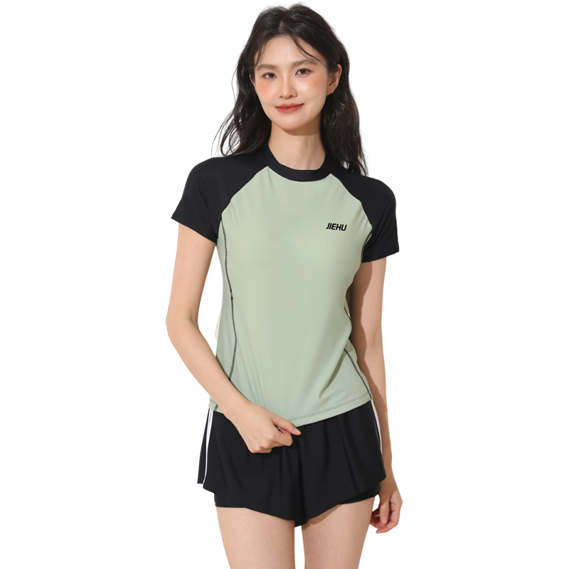 Jiehu Women's Two-Piece Swimsuit Set for Hot Springs, Conservative Tummy Control Slimming Chlorine-Resistant Quick-Dry Swimwear, Dark Green XL
