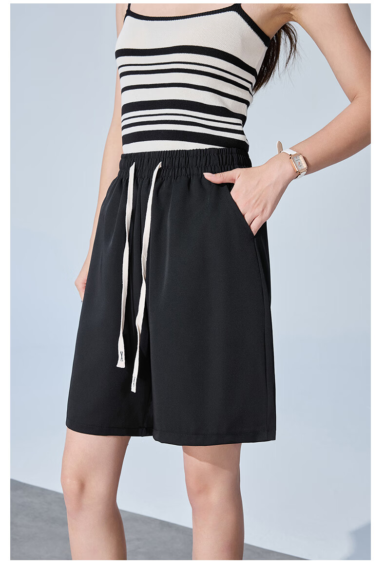 XUEXIMAN Women's Summer Thin Loose Wide-Leg Five-Point Suit Shorts High-Waist A-Line Slim Casual Pants 9