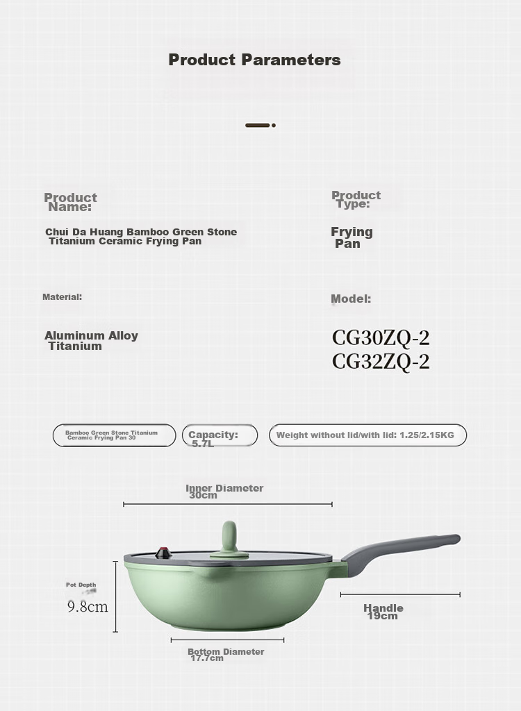 COOKER KING Ceramic Wok with Titanium Coating, Zero Fluorine Non-Stick Pan, Micro-Pressure Non-Stick Flat Bottom Wok, 32cm 13