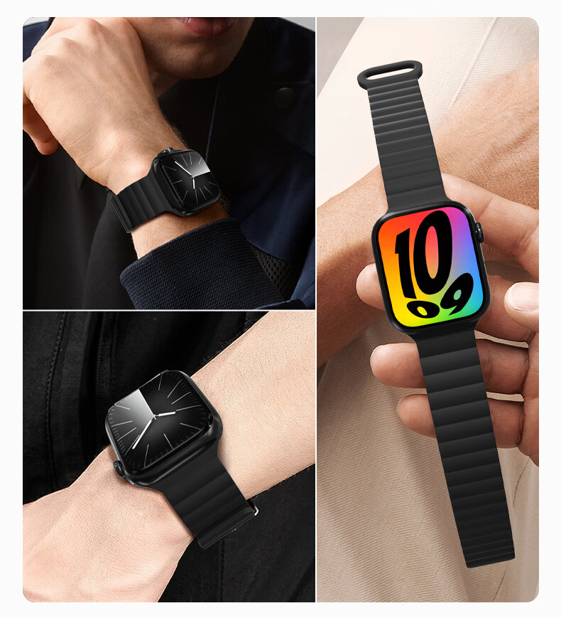 Lanxingxiansheng Compatible with Apple Watch Band, Suitable for Apple IWatch Ultra 2 Fluorine Rubber Strap, Watch Ultra/S9/8/7/6/5/4/SE Sports Band, Black 17