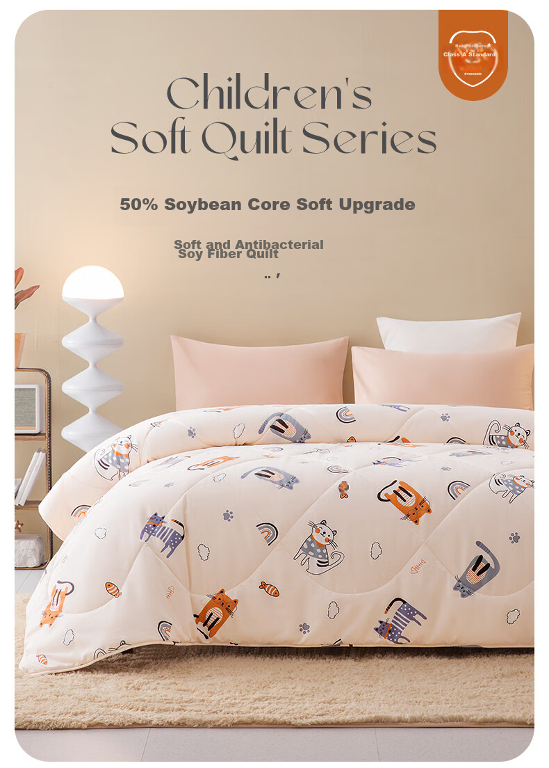 M·JBABY Class A Children's Antibacterial 30% Soybean Fiber All-Season Comforter, Spring And Autumn Cat Kingdom, Filled with 1000g, 200X230 2