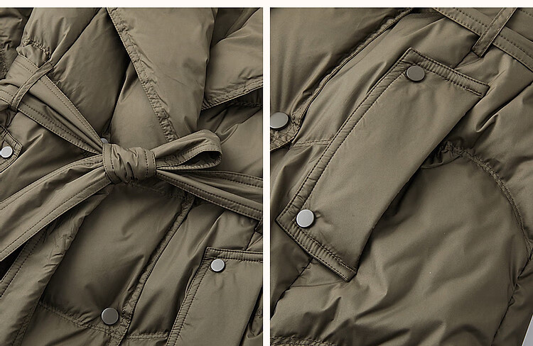 Dme [Jingshu Laqian] Winter 400T Spring Yafang 90 Duck Down Long Double-Breasted Ruffle down Jacket for Wome 7