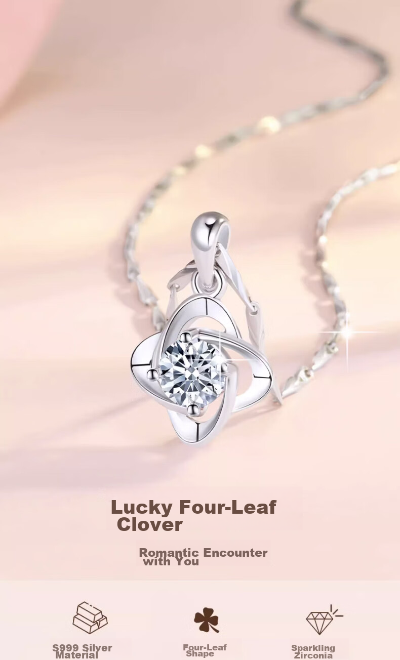 Zhoubaifu [1000+ Stores] Four-Leaf Clover Necklace for Women, Luxurious Silver Pendant, Birthday Gift for Girlfriend Or Wife 1
