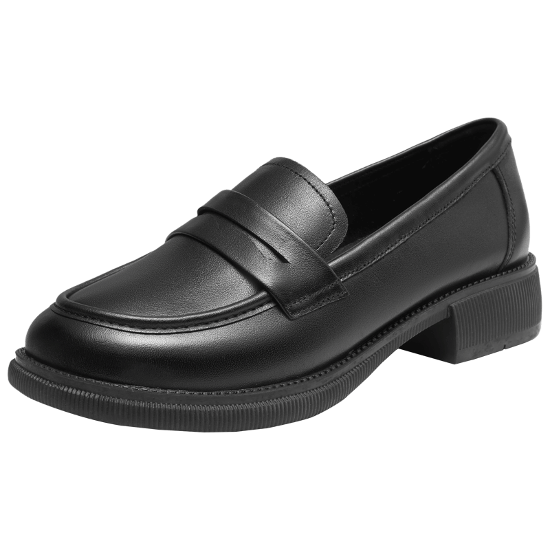 RED DRAGONFLY Genuine Leather Loafers, Women's Cowhide Leather Shoes, Retro Casual Slip-On Shoes, WTB43660, Black, Size 35