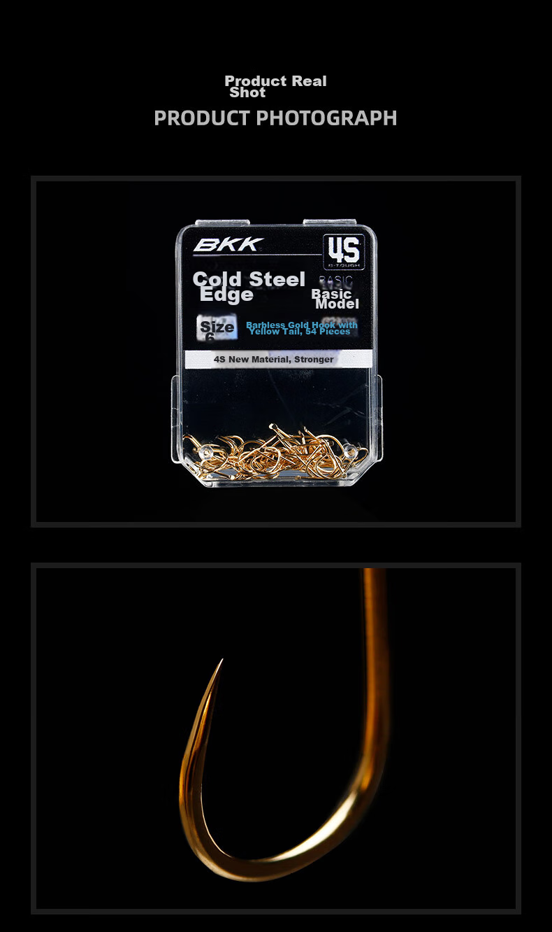 BKK 4S Cold Steel Large Package Bulk Yellow Tail Fish Hook, Barbed And Barbless Specialized Fishing Hook 5