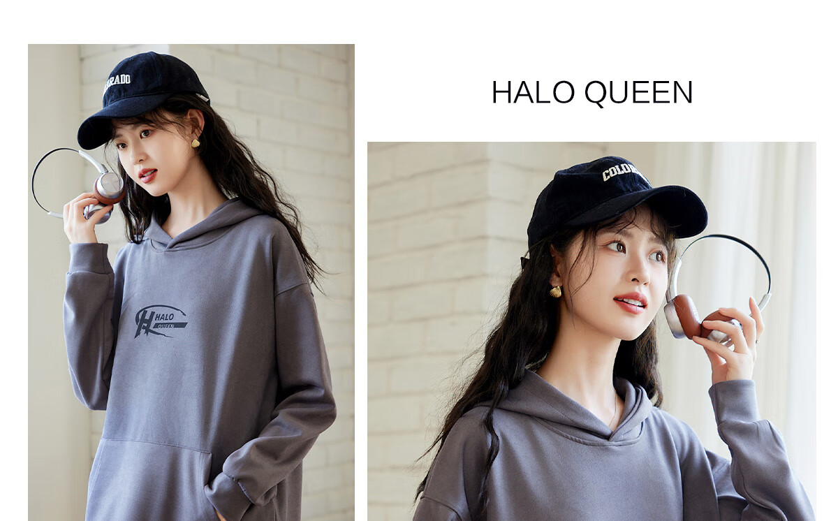 Halo Queen Women's Sweatshirt, Suede Fleece, Spring And Autumn Round Neck, Letter Print Pullover, Loose Fit Versatile Sweatshirt, New Product H143W1022 36