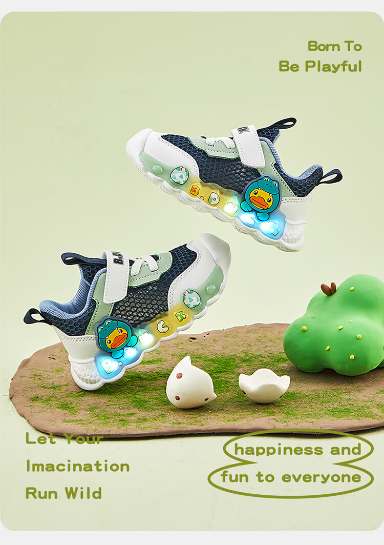 B.Duck Children's Walking Shoes, Boys And Girls Light-Up Shoes, Summer Breathable Mesh Sneakers, 3957 Blue And White, Size 30 11