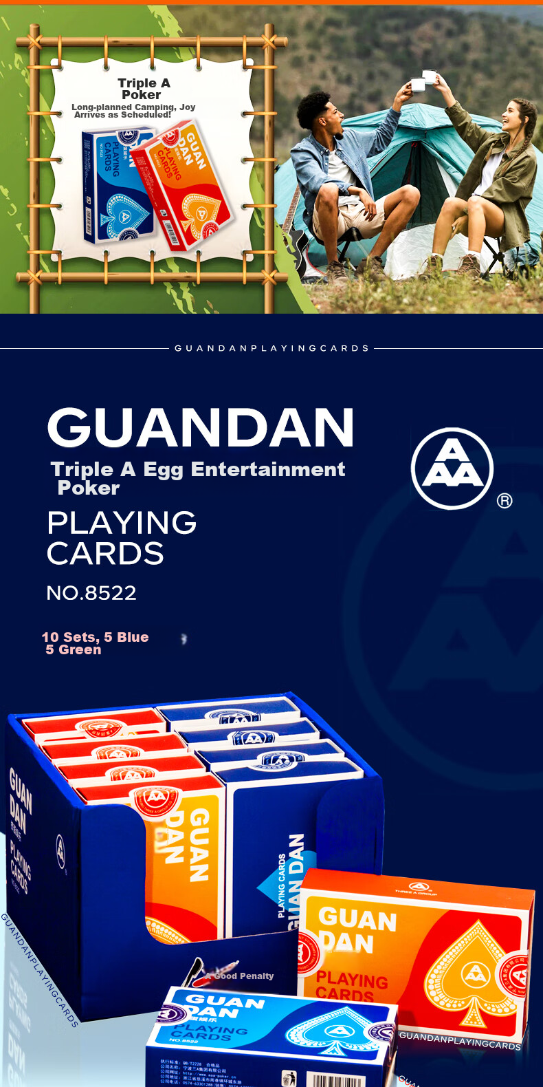 AAA Durable Playing Cards for Guandan, AAA Poker Cards for Entertainment, Durable Tabletop Game Cards, Blue And Green, 10 Decks, 8522 1