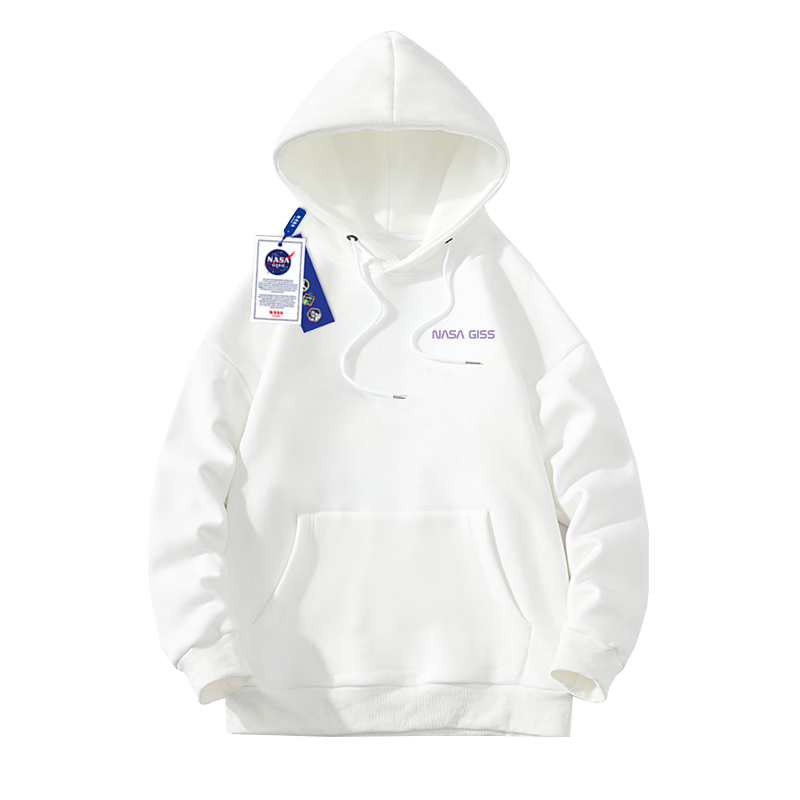 NASA GISS Official Collaboration Hoodie for Men, Autumn Youth Hooded Sweatshirt, Base Layer Top, White, M