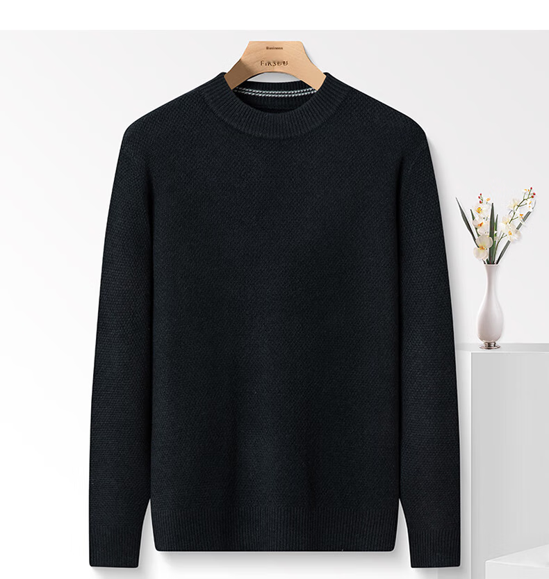 FIRS 100% Wool Sweater for Men [Thickened Version], Winter Warm Round Neck Pullover Knit Base Layer, Men's Clothing 12