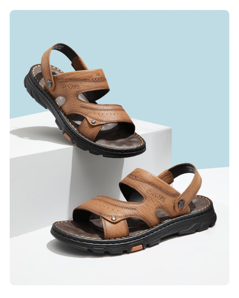 CAMEL Men's Business Dual-Wear Top-Grain Leather Beach Sandals, G13M211017, Black, Size 40 4