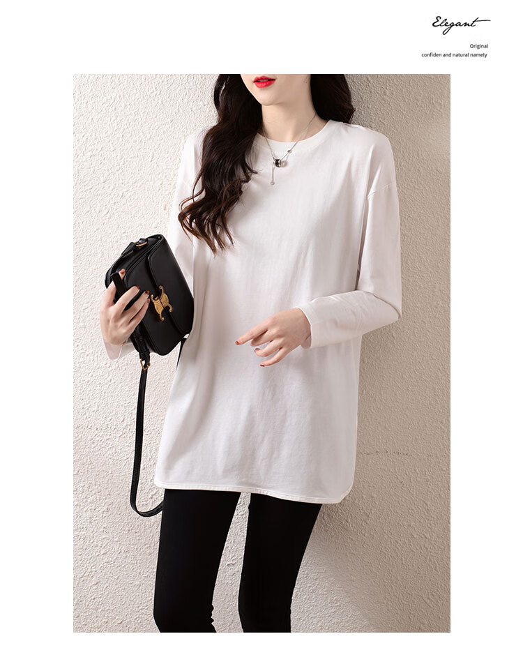 DME Fashion Split Camisole for Women, Inner Layer for Spring And Autumn, Loose-Fitting Lazy Style Women's T-Shirt, Hip-Covering Long-Sleeve Tee for Wome 4
