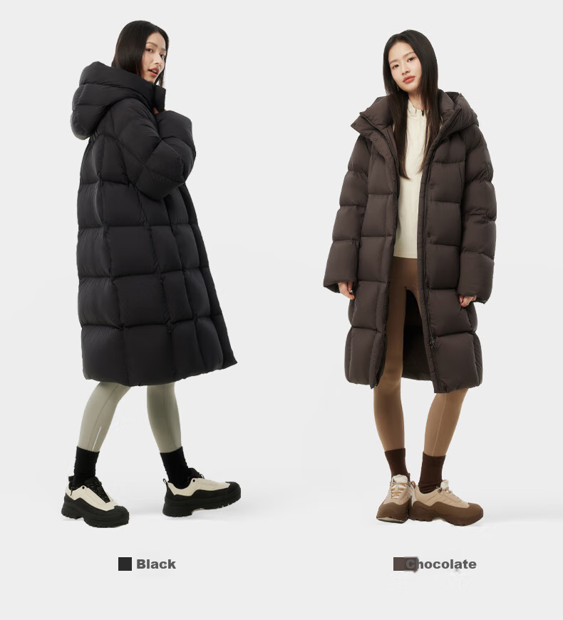 Tanboer Women's Mid-Length down Jacket, Fashionable Casual Versatile Warm Thick Hooded Puffer Coat 530780D Pine Brown 160 13