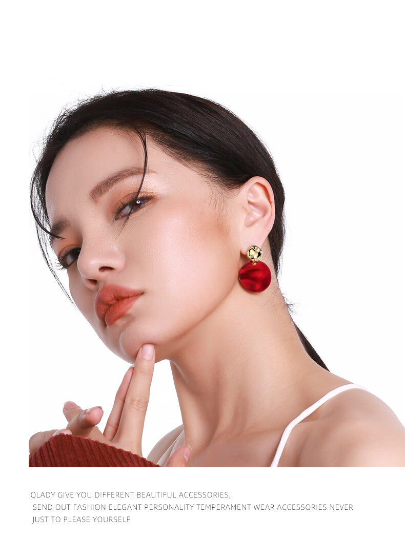 Qlady Red Earrings for Women, 2026 New Year Vintage Hong Kong Style Elegant Silver Stud Earrings, Women's Hoop Elegant Ear Jewelry, Gift 5