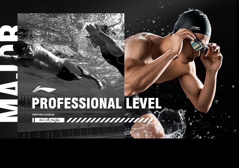 Li-Ning Swimming Goggles for Men And Women, Coated High-Definition Anti-Fog Professional High-Speed Swimming Glasses 2704 Black And Red 11
