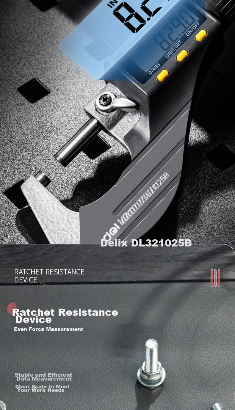 Deli Digital Micrometer with External Diameter Gauge, 0.001mm High-Precision Thickness Gauge, Vernier Caliper 6