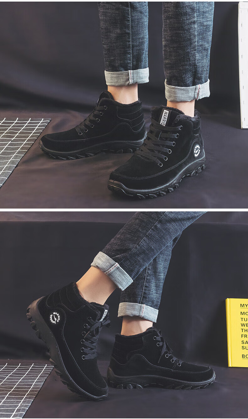 Warrior Official Men's Winter Cotton Shoes 2025 Warm Snow Boots Thickened Fleece Gray Size 44 7