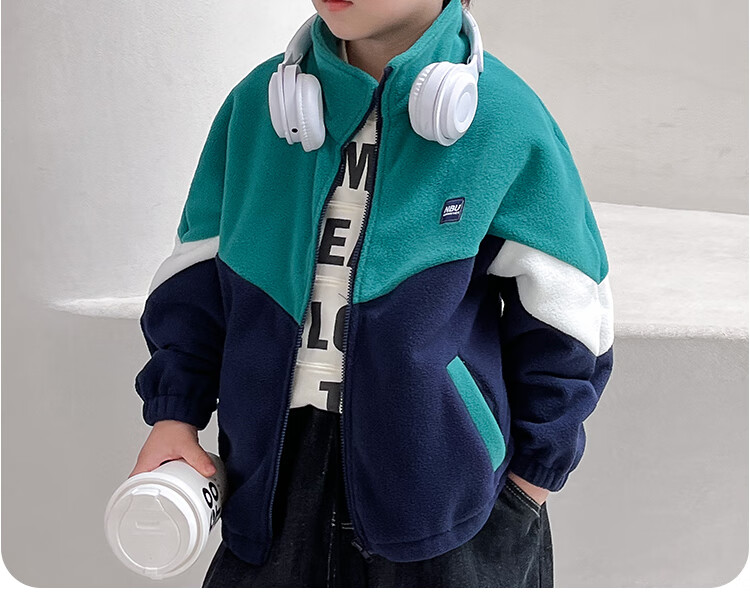 NUBIWU Children's Fleece Stand-Collar Jacket, Spring Boys' Outerwear, Stylish Sweatshirt, Big Kids' Fleece Patchwork Cardiga 23