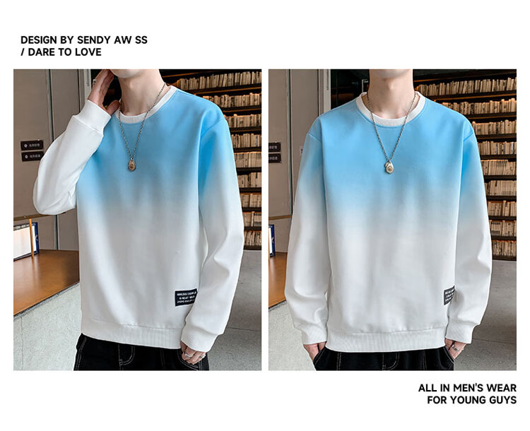 TUCANO Sweatshirt for Men, Spring And Autumn Men's Clothing, Round Neck Long-Sleeve T-Shirt, Casual Loose Pullover Men's Top, White And Blue, 4XL 11