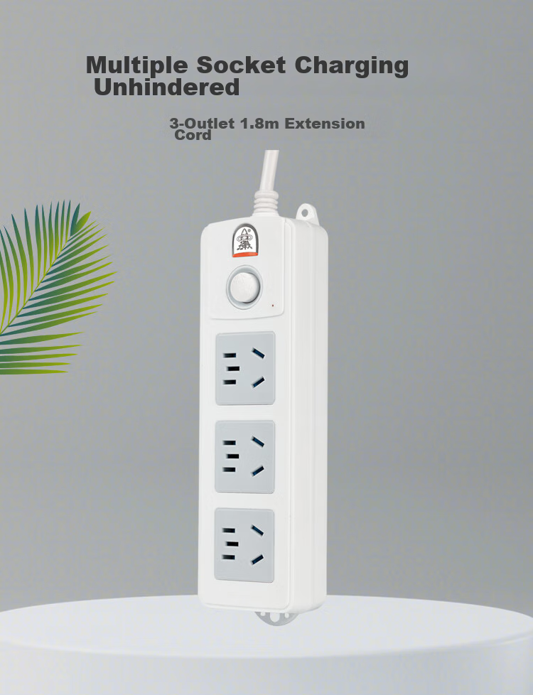 Zidantou New National Standard Safe Power Strip/power Bar/power Extension Cord, 3 Outlets with Master Switch, Total Length 1.8 Meters, TS-103c 3