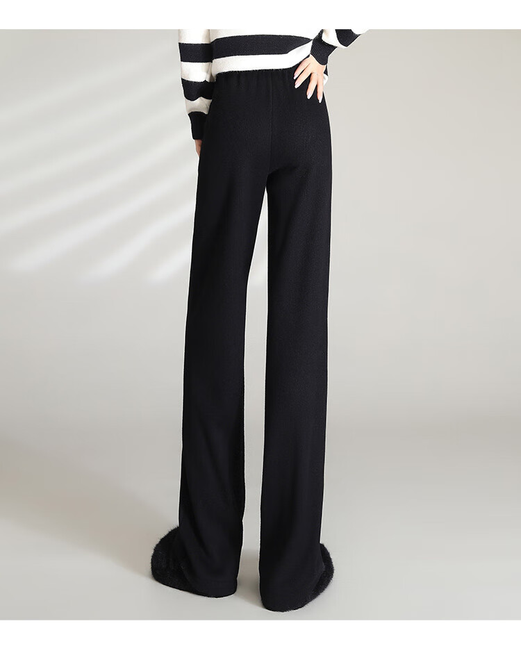 LOUISYAO Women's Winter Simple Solid Color High-Waist Fleece-Lined Thickened Straight-Leg Casual Pants Black 1 M 19