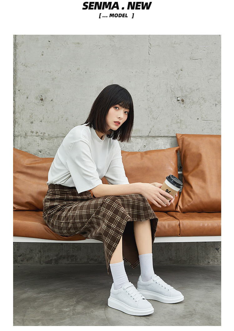 Senma Fashion Korean-Style Versatile Thick-Soled White Sneakers Breathable Comfortable Casual Shoes for Women 121134806 White Size 35 9
