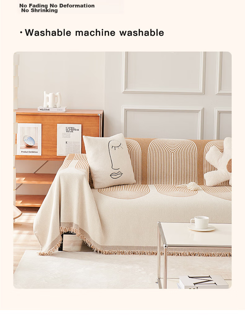 Mihua Sofa Cover, Full Coverage, Non-Slip, All-Season Use, Cat Scratch Resistant, Dustproof, Dream Beige, 180*230cm 8