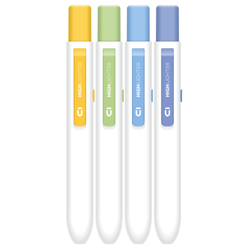 M&G Stationery Premium Retractable Square Core Four-Color Fluorescent Highlighter Student Marker Colorful Outline Pen for Journals and Handwritten Reports AHMF0605