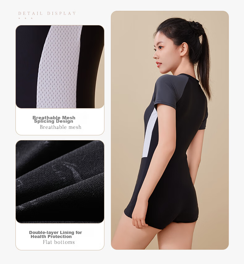 Li-Ning One-Piece Swimsuit for Women, Square-Leg Swimming Costume, Professional Athletic Conservative Slimming Hot Spring Swimwear, 4631 Black And Gray, Size L 12
