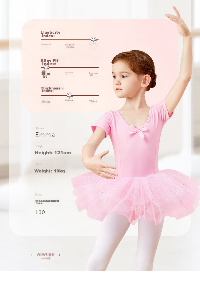 Aiwuge Children's Dance Dress, Girls' Spring And Autumn Long-Sleeve Pink Princess Tulle Skirt One-Piece Practice Costume, Size 130 3