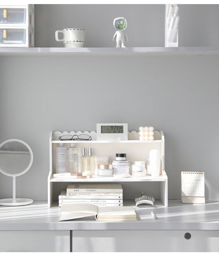 Ourunzhe Storage Rack, Desktop Organizer Shelf, Multi-Layer Storage Rack for Cosmetics, Small Shelf, White Double-Layer Medium Size 4