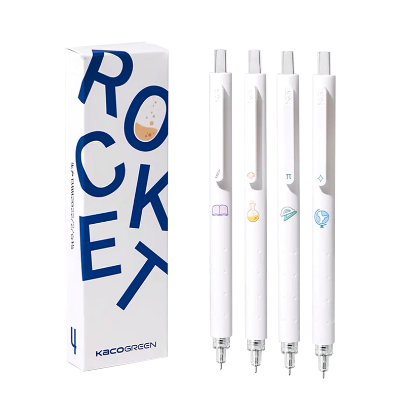 KACO Jingdian Subject I Retractable Gel Pen, Stylish Design, 0.5mm Black, for Exam Practice And Student Exams, Signature Pen, Ink Pen, 4 Pens + 5 Refills