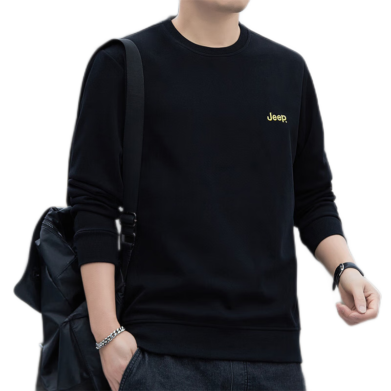 JEEP Men's Sweatshirt, Loose-Fitting Long-Sleeve T-Shirt for Spring And Autumn, Round Neck Trendy Clothing for Men, Black, Size M